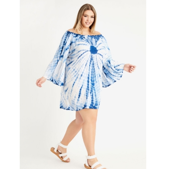 Ashley Stewart Dresses & Skirts - Ashley Stewart Tie Dye 3x off the shoulder mini dress or Coverup.New with tags.